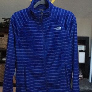 Blue striped North Face fuzzy fleece